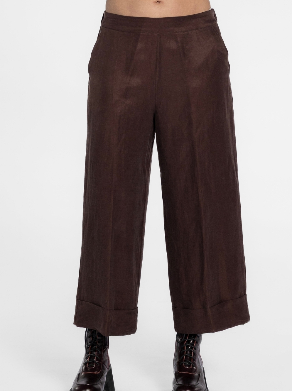 NWOT Plus Size Pantology Dark Brown Linen Cuffed Capris